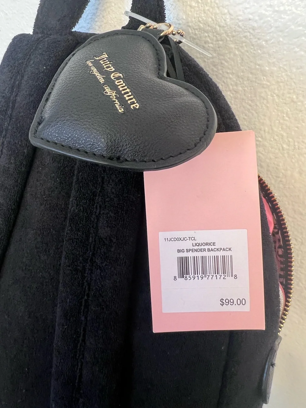 Juicy Couture Liquorice Big Spender Velour Backpack
